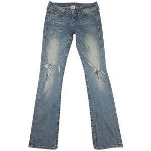 True Religion Rainbow Billy Women's Jeans 29x33 Distressed Blue Bootcut